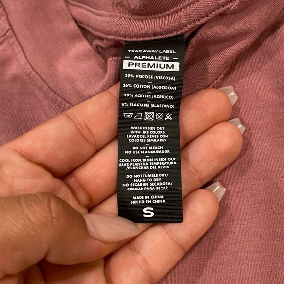 Alphalete Premium Longline T-Shirt Size Small Mauve Pink Curved Hem - Picture 3 of 5